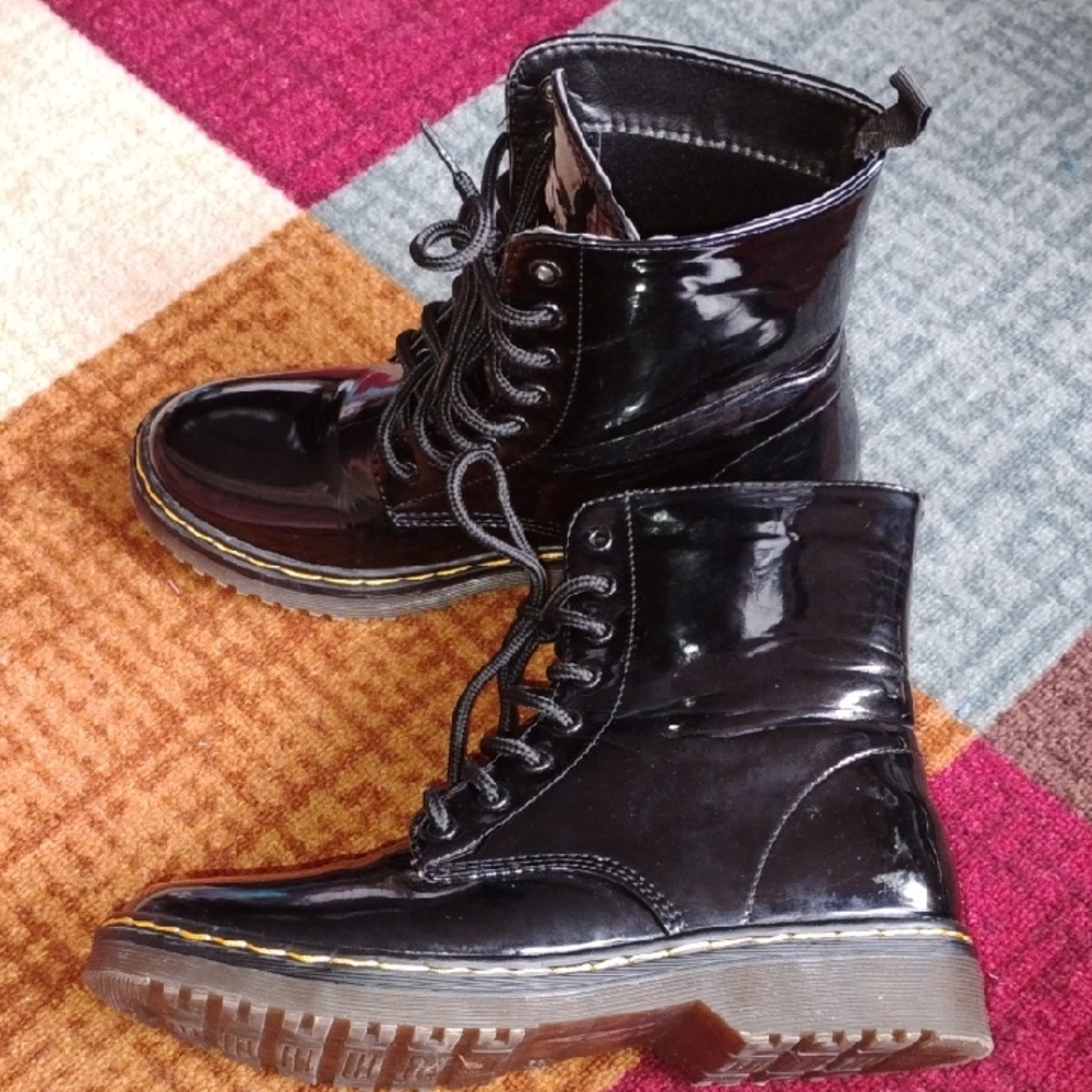 Charles Alberts Black Patent Leather, Combat Boots, Military